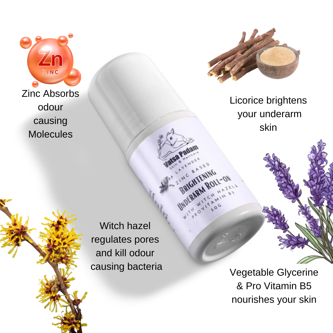 Zinc-Based Brightening Underarm Roll-On Deoderant - Lavender Flavour