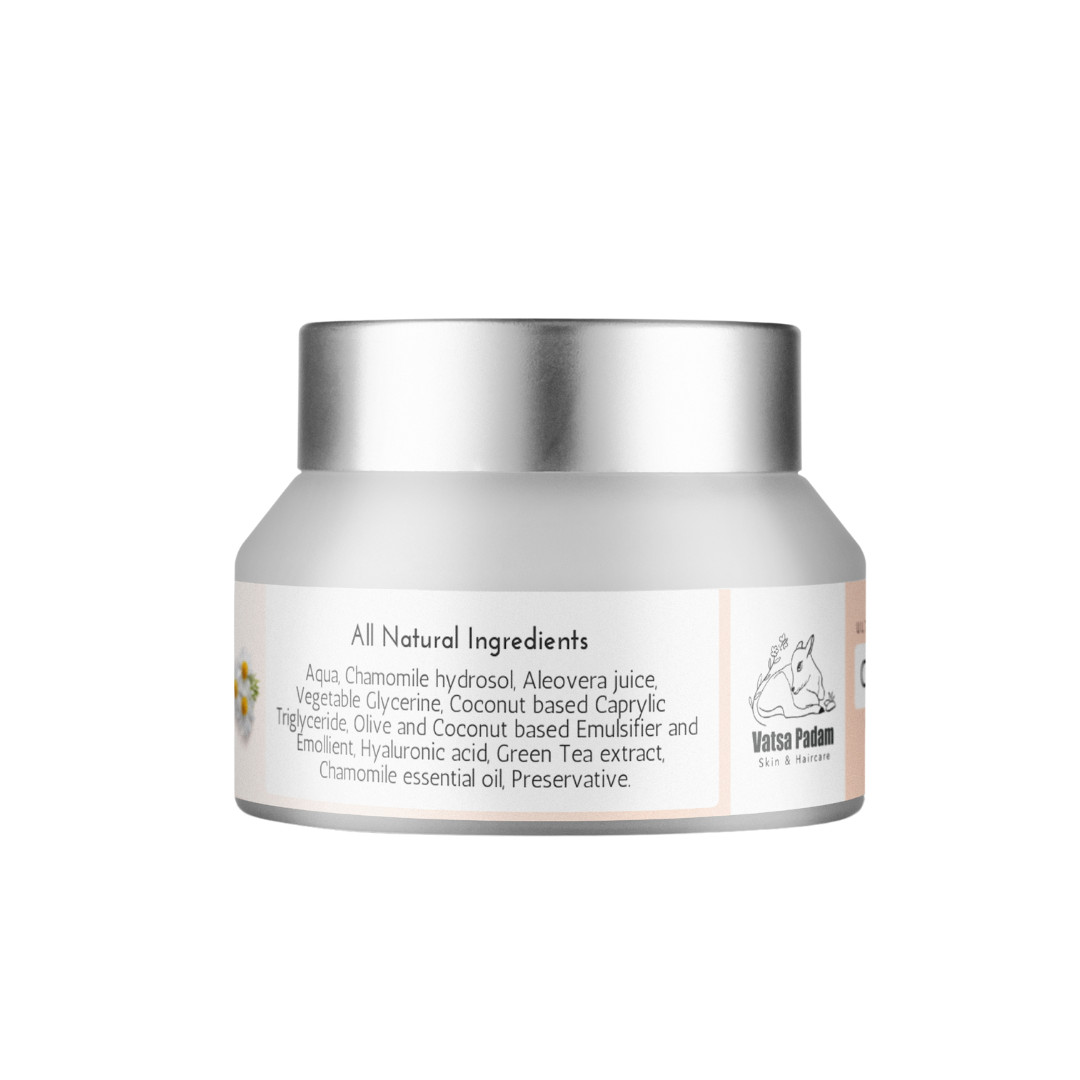 All-natural chamomile cream with chamomile hydrosol, aloe juice, hyaluronic acid and green tea extract - gentle chamomile moisturizer for sensitive skin