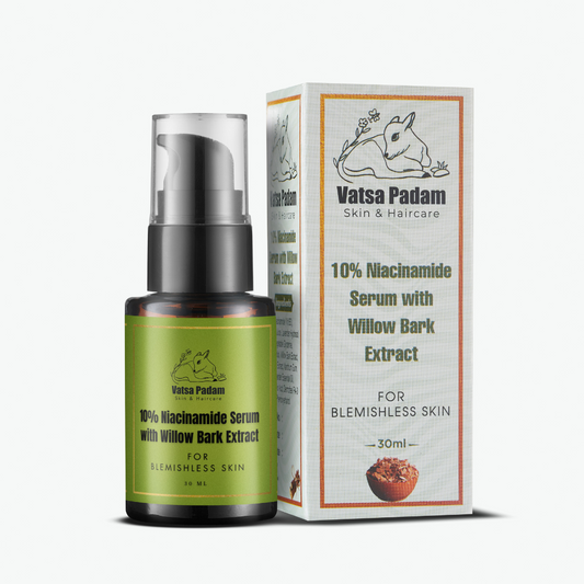 Vatsa Padam 10% Niacinamide Vitamin B3 Serum with Willow Bark Extract for acne, oily skin, and blemish control — best niacinamide serum for oily skin