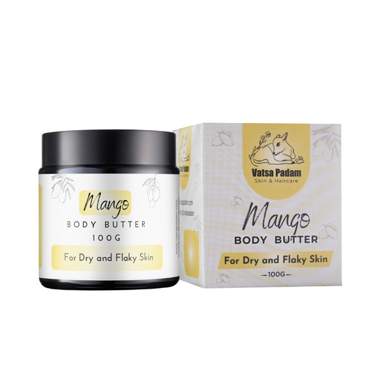 Vatsa Padam Mango Body Butter, 100g, for dry and flaky skin, rich in mango butter benefits, for silky-soft, nourished skin care.